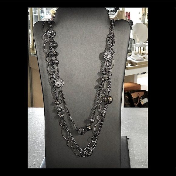 Chico’s Gold & Silver toned Necklace chain rhinestones and beads - Picture 1 of 1